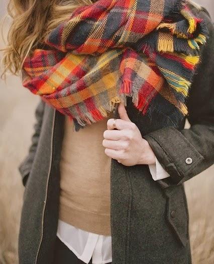 FALL TRENDS; PLAID SCARVES.-