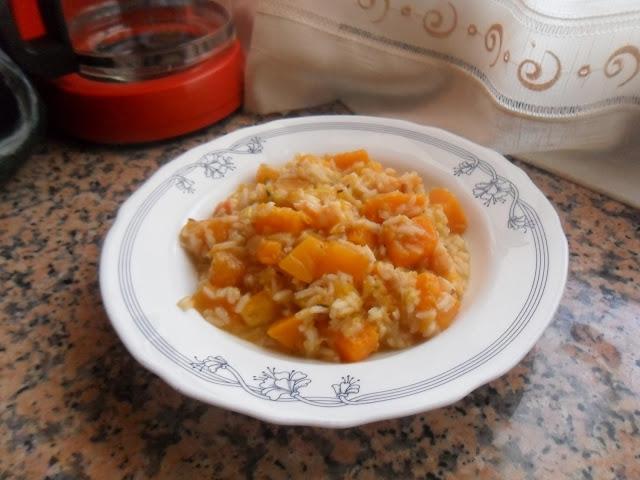 Risotto de calabaza con gambas