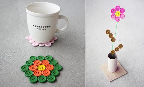manualidades con botones posavasos y flores