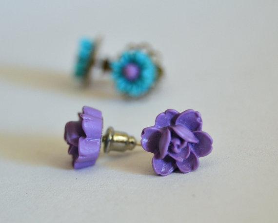 Dúo de pendientes Flores azul y violeta