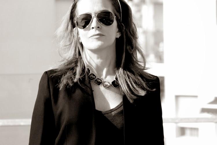 Green and blue print pants + black frockcoat