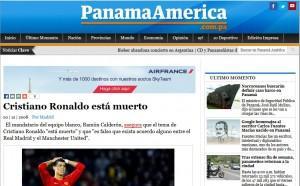 Panamá América da la noticia de que Cristiano Ronaldo esta muerto, pero se refiere a su fichaje por otro equipo de futbol.