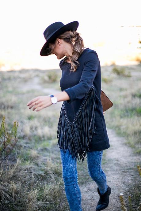 OUTFITS, maje, leather fringes, bohochic, hats, mercules, anillos vintage circo jewellry, aristocrazy, daniel wellington, botines cowboy, zara, pitillo mango,  cristina blanco, guia de estilo, guiadestilo, spanish fashion blog