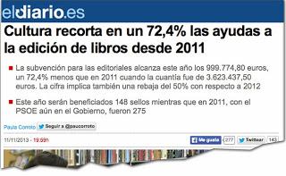 El Ministerio de Cultura español recorta en un 72,4% las ayudas a la edición de libros respecto a 2011