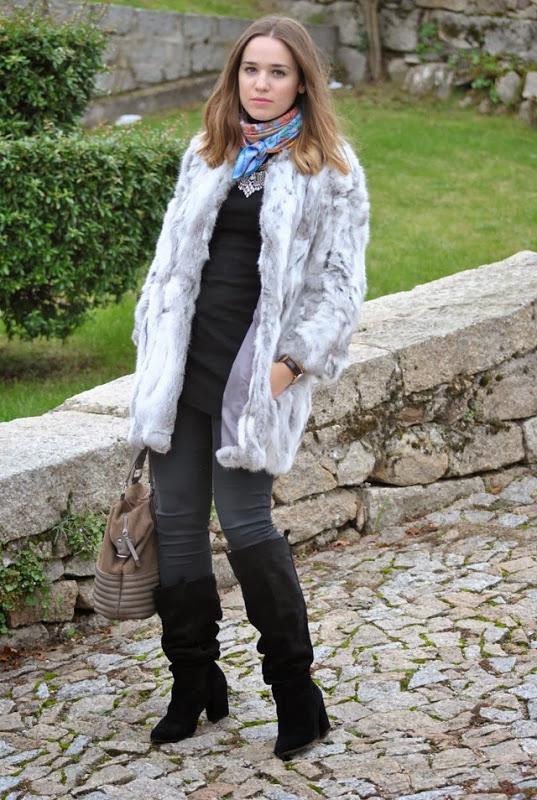 grey faux fur coat hermes style in madrid 3