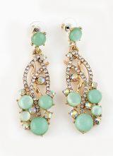 Green Gemstone Gold Crystal Earrings