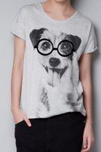 Light Grey Dog manga corta Camiseta estampada