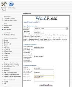 Instalación automática de WordPress usando Fantastico