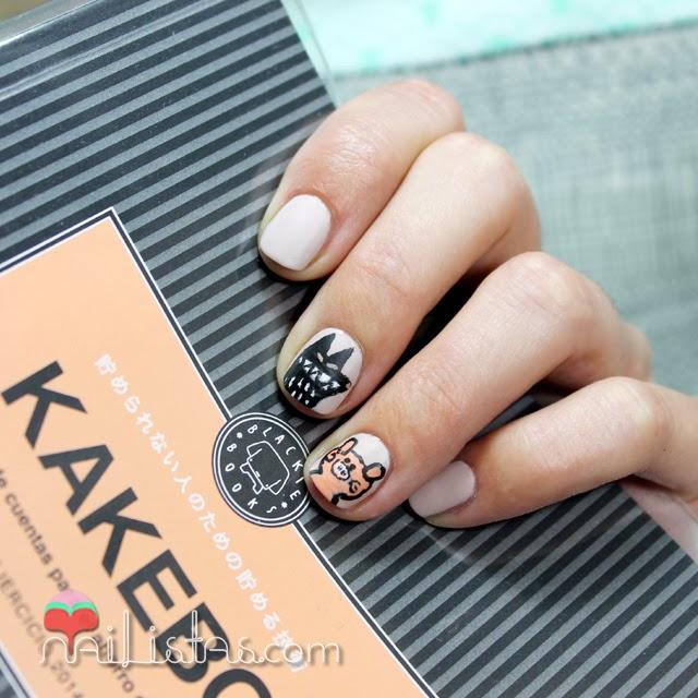 Uñas decoradas con lobo y cerdito