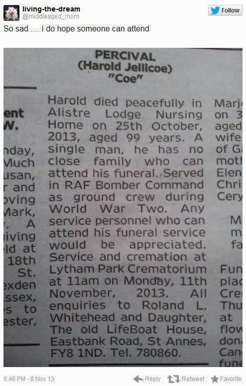 funeral Harold Jellicoe Percival veterano guerra mundial