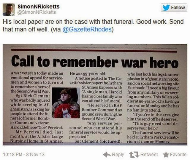 funeral Harold Jellicoe Percival veterano guerra mundial