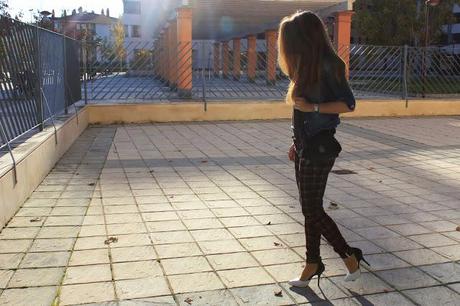 Denim and plaid print