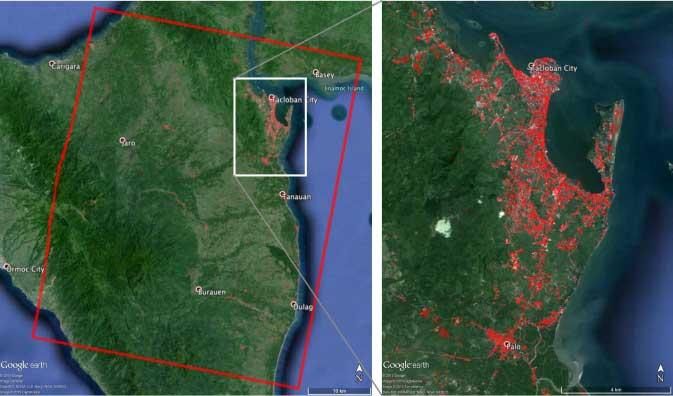 mapa de la NASA de  daños en Tacloban por el súper tifón Haiyan