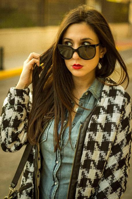 RETRO HOUNDSTOOTH PRINT COAT