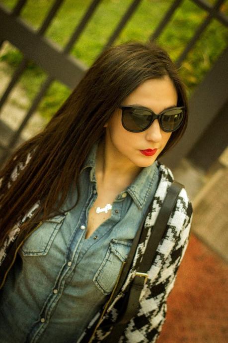 RETRO HOUNDSTOOTH PRINT COAT