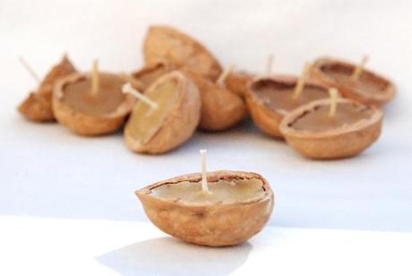 velas DIY caseras con cascara de nuez