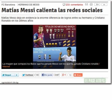 Desigualdad de criterio de Mundo Deportivo, entre el hermano de Messi y Eladio Paramés