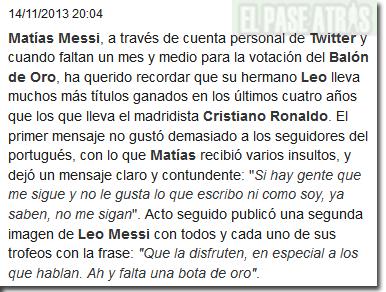 Desigualdad de criterio de Mundo Deportivo, entre el hermano de Messi y Eladio Paramés