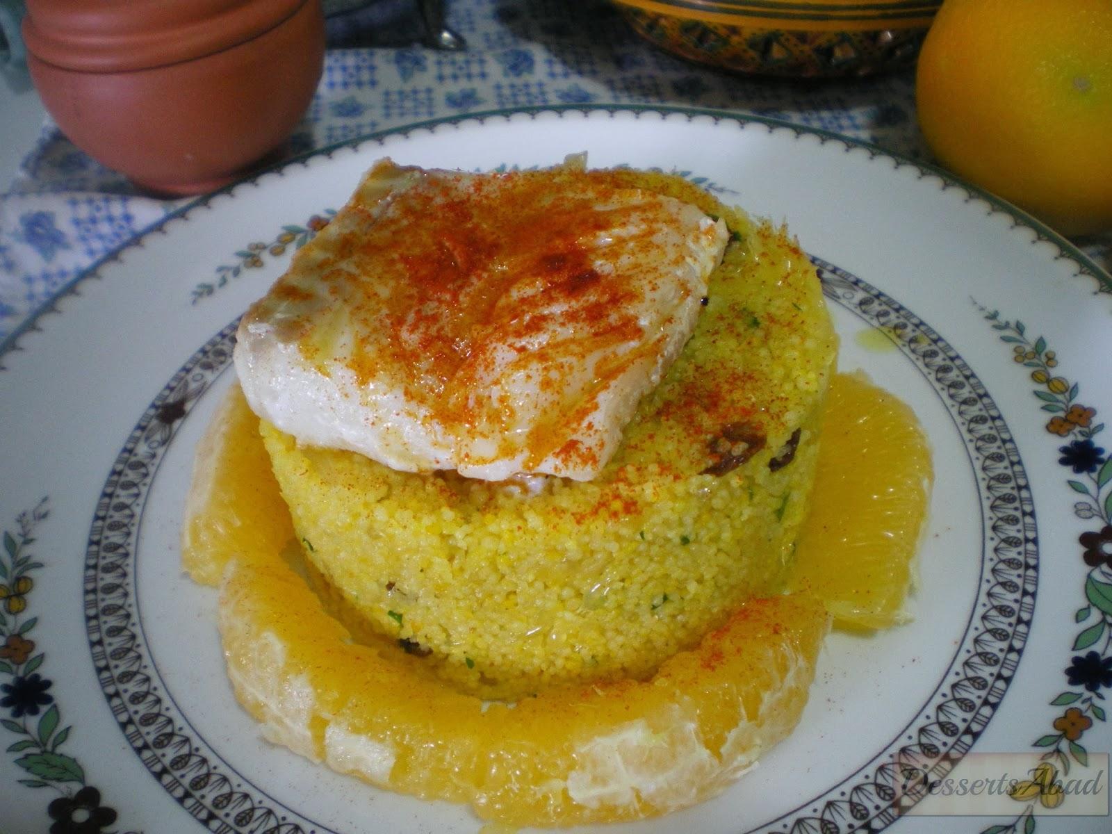 Ensalada templada de cuscús de naranja con bacalao