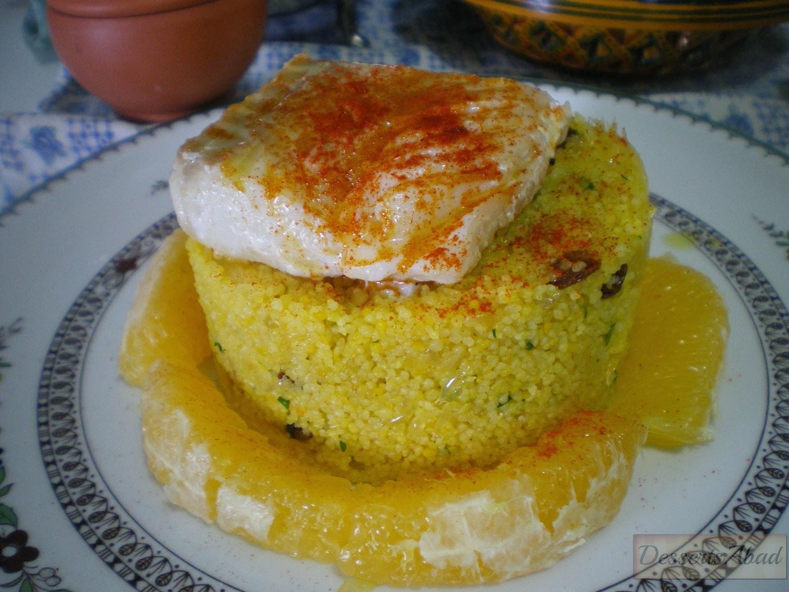 Ensalada templada de cuscús de naranja con bacalao