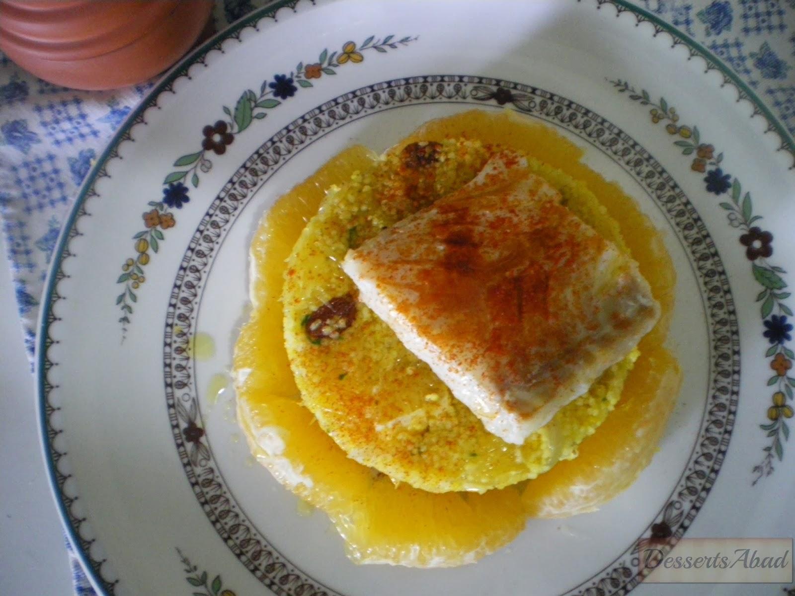 Ensalada templada de cuscús de naranja con bacalao