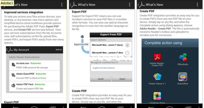 Adobe Reader para Android ahora permite la conversión de archivos .PDF