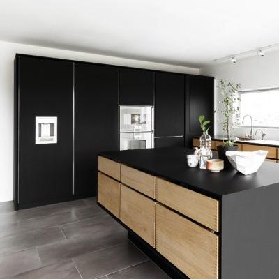 kitchen island modern black oak block