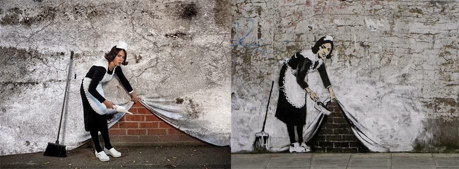 Montaje con la obra de Banksy