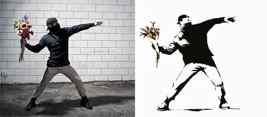 Montaje con la obra de Banksy
