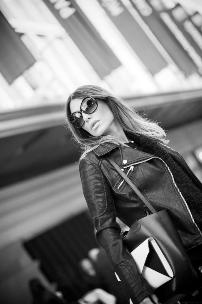 street style barbara crespo calle preciados madrid perfecto zara leather the corner dress outfit