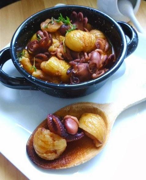 Castañas con Pulpitos en un guiso