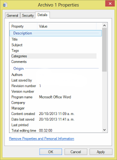 Como eliminar las propiedades de un documento en Windows