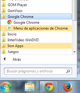 Menú de aplicaciones Chrome
