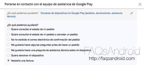 Cómo pedir una factura de un Nexus comprado en Google Play Store