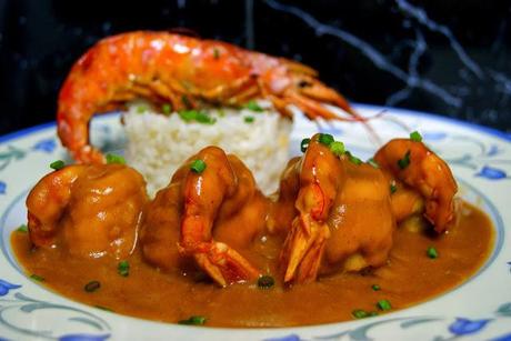 Popietas (Paupiette) de Lenguado y Gambas en Salsa Americana con Arroz