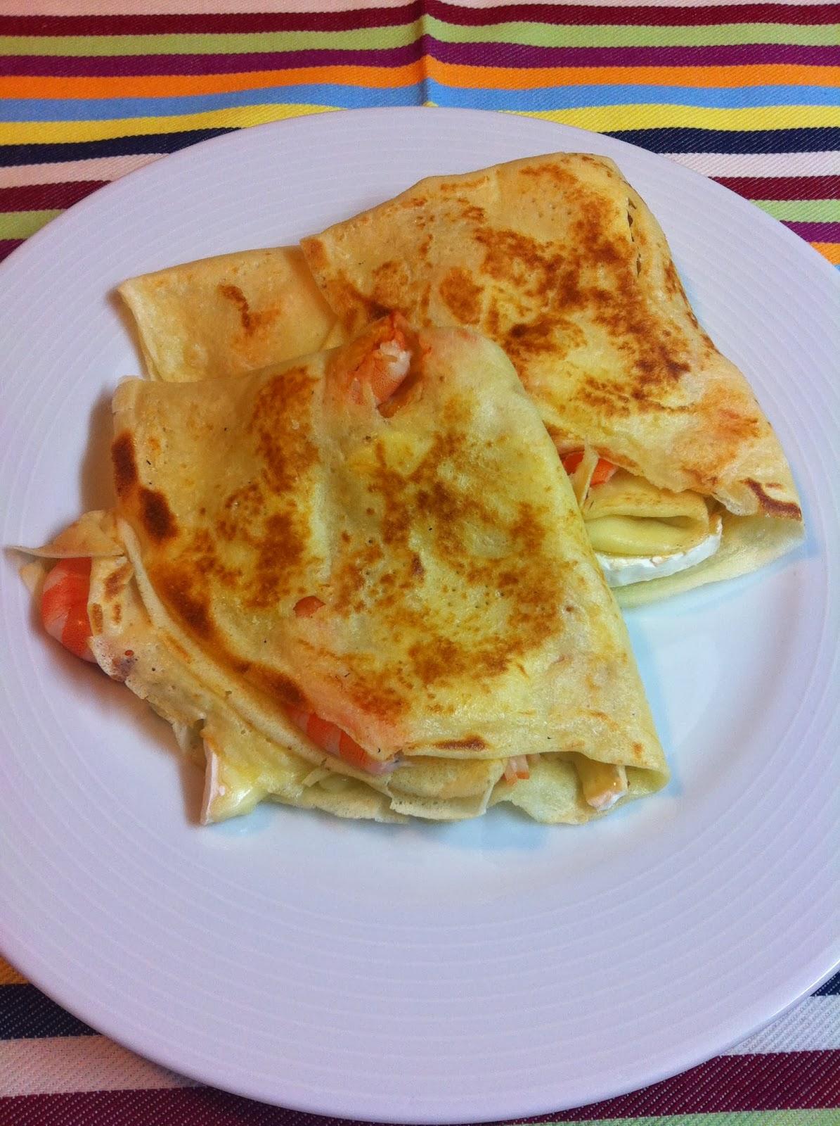 Crêpes De Queso Brie Y Langostinos