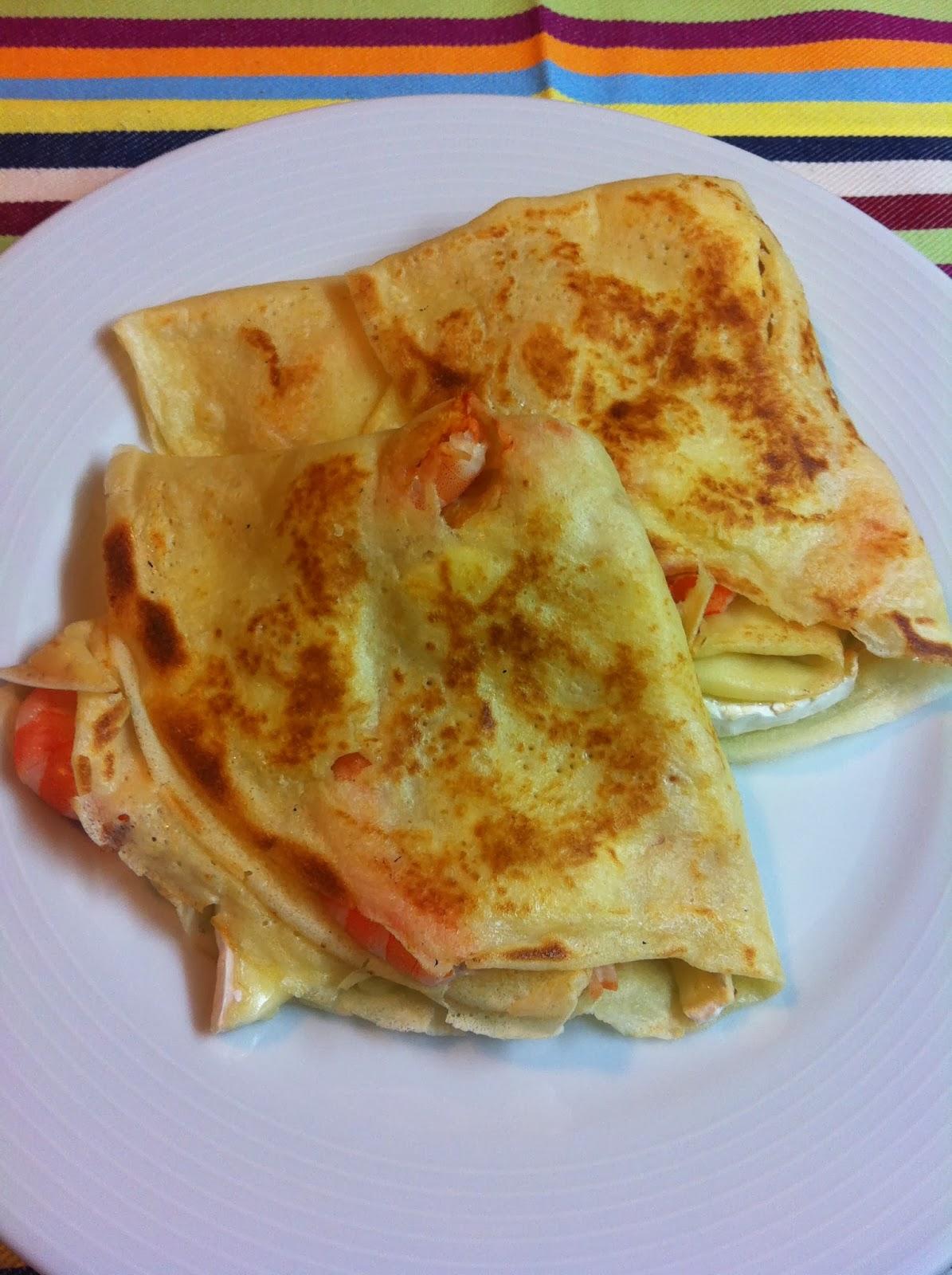 Crêpes De Queso Brie Y Langostinos