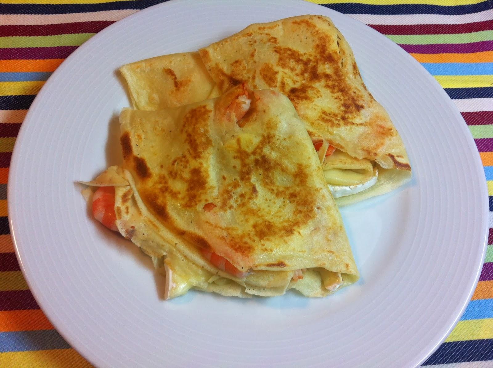 Crêpes De Queso Brie Y Langostinos