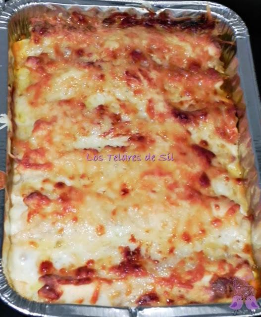CANELONES DE ATÚN, HUEVO, QUESO Y CHAMPIÑONES