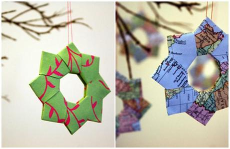 Decora con adornos navideños en forma de estrella Adornos para el árbol con forma de estrella de papel