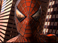 Spiderman con las desaparecidas Torres Gemelas reflejadas en sus lentes