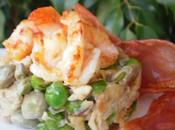 Revuelto "baboo" chicharos habitas babies jamón langostinos plancha