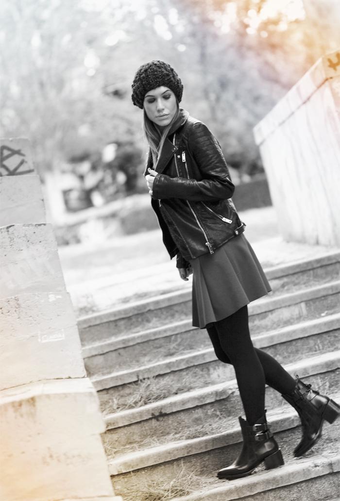 street style barbara crespo textures fashion blogger zara leather jacket skirt eleven paris shirt outfit