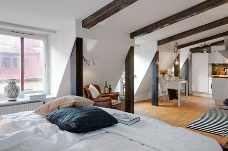 inspiración decoración muebles de ikea Estudio   ático de 44 m² muy acogedor estilo nórdico escandinavo encimera suelo madera roble aceitado diseño interiores áticos pequeños diáfanos decoración pisos áticos pequeños decoración nórdica escandinava decoración diseño espacios pequeños decoración áticos estudio cocinas blancas pequeñas ático abuhardillado decoración 