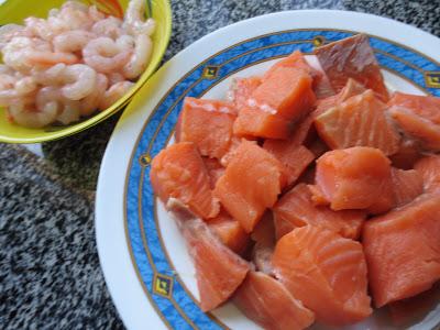 Lasaña de salmón y gambas