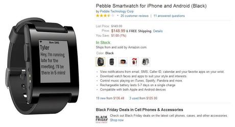 Pebble Smartwatch ya está a la venta en Amazon.com por Pebble Technology Corp a 148.99$