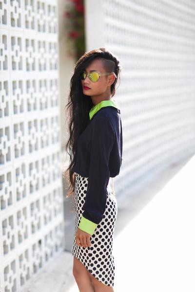 white Mossman skirt - navy navy neon silk Mossman shirt