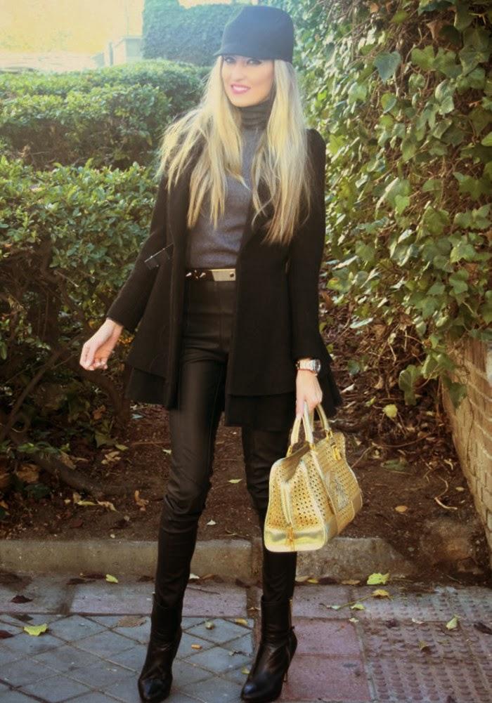 Booties, leather pant and hat