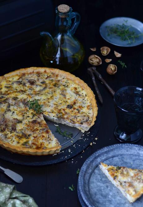 Quiche de setas, beicon y nueces