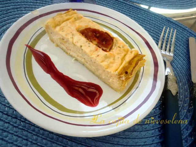 Tarta de gambas y tomate